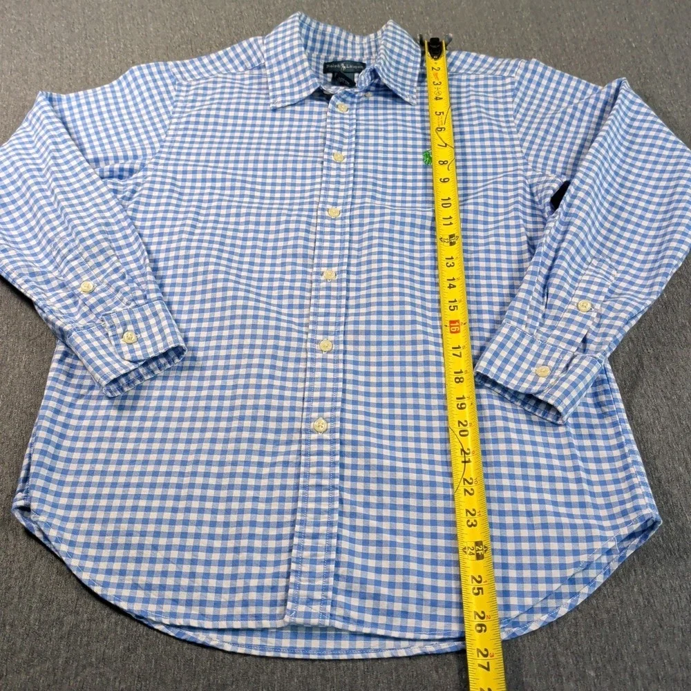 Ralph Lauren Shirt Boys Large 14-16 Blue Check Button Up Long Sleeve‎ Green Pony